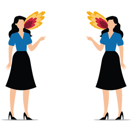 Angry quarreling businesswomen with flames shooting out of their mouths  Illustration