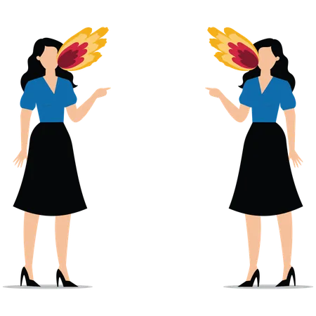 Angry quarreling businesswomen with flames shooting out of their mouths  Illustration