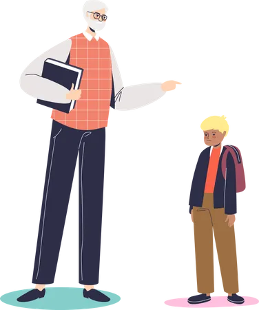 Angry teacher scolding school boy Illustration