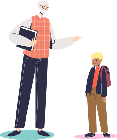 Angry teacher scolding school boy  Illustration