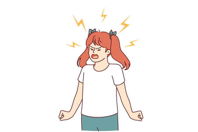 Angry teenage girl screams and throws hysteria due to harmfulness  Illustration