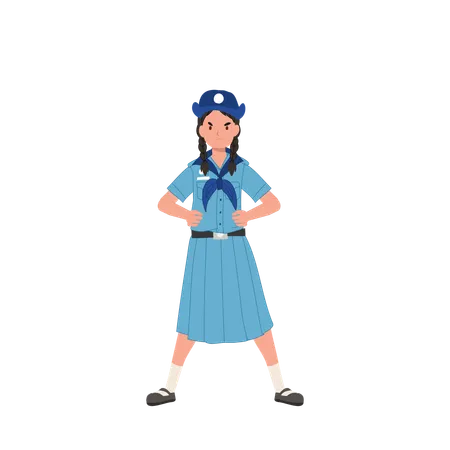 Angry Thai Girl Scout In Uniform Emotional Child Expression Angry Posture Illustration