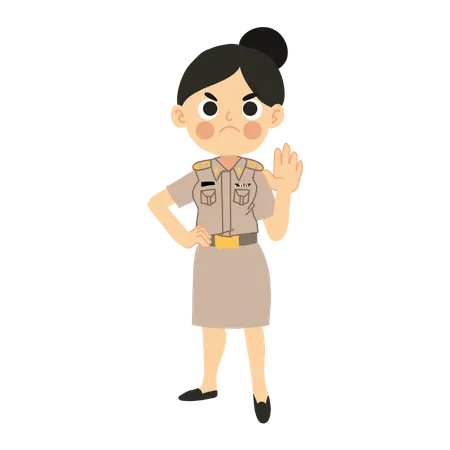 Angry Thai Teacher with No Hand Gesture  Illustration