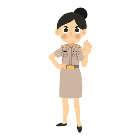 Angry Thai Teacher with No Hand Gesture  Illustration