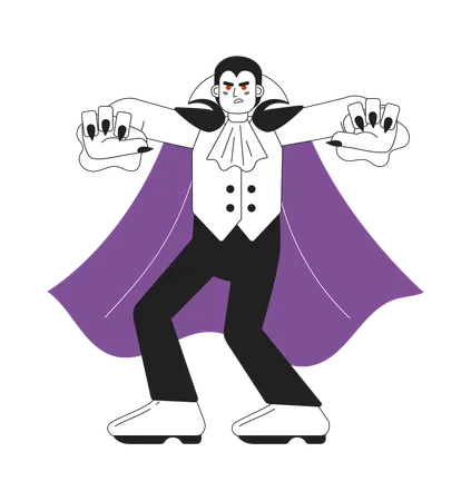 Angry Vampire Monster Monochrome Concept Vector Spot Illustration Horror Dracula 2 D Flat Bw Cartoon Character For Web UI Design Paranormal Classic Halloween Isolated Editable Hand Drawn Hero Image Illustration