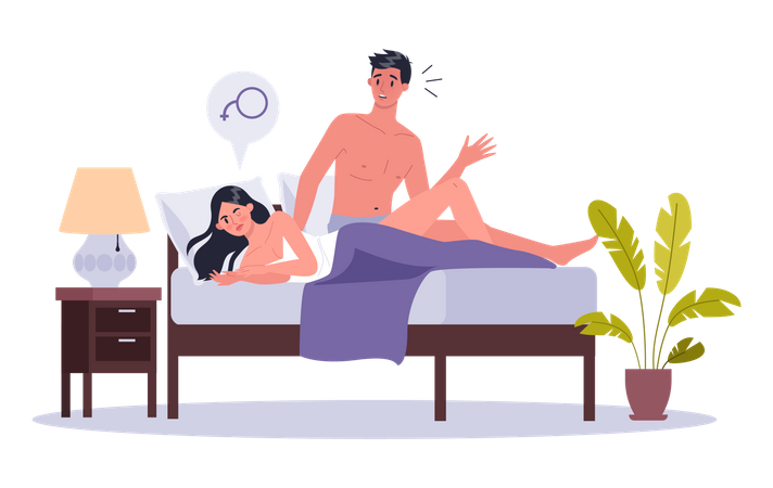 Angry wife not in mood for sex  Illustration