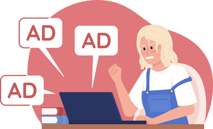Angry woman and ads notifications Illustration