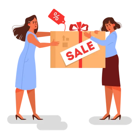 Angry Woman Arguing About Product With Discount Big Black Friday Sale Discount And Special Offer Seasonal Promotion Isolated Illustration In Cartoon Style Illustration