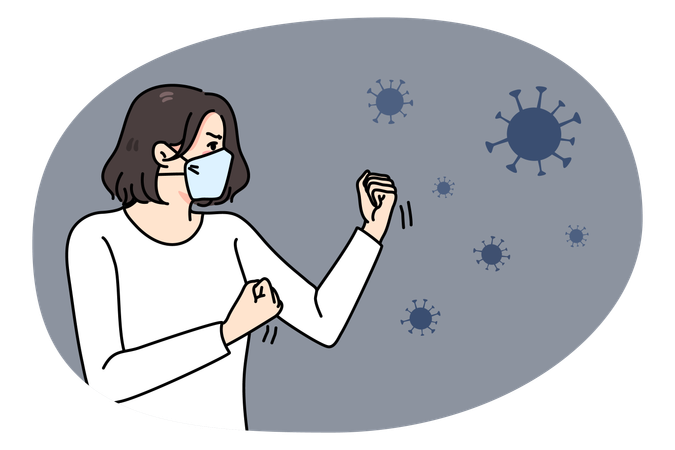 Angry woman in facemask fight covid-19  Illustration
