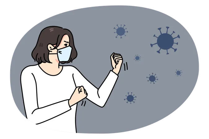 Angry woman in facemask fight covid-19  Illustration