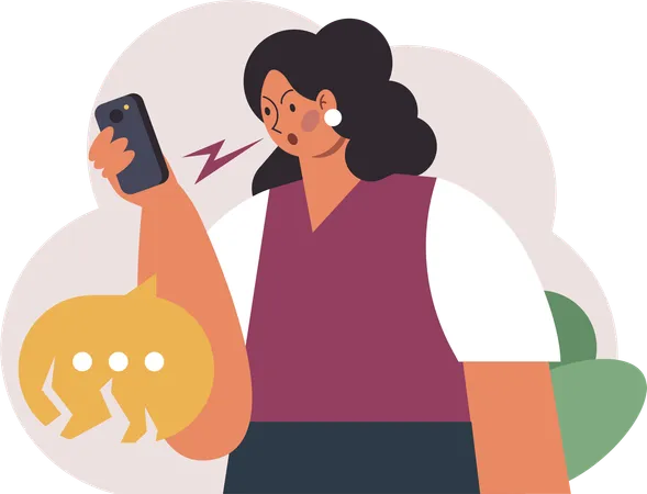Angry woman looking at mobile  Illustration