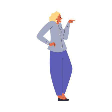 Angry woman pointing something left  Illustration