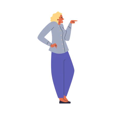 Angry woman pointing something left  Illustration