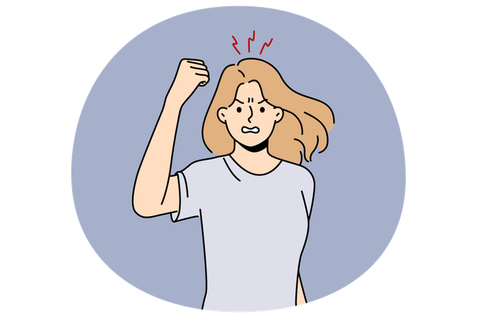 Angry woman show fist feeling furious  Illustration