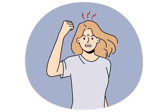 Angry woman show fist feeling furious  Illustration