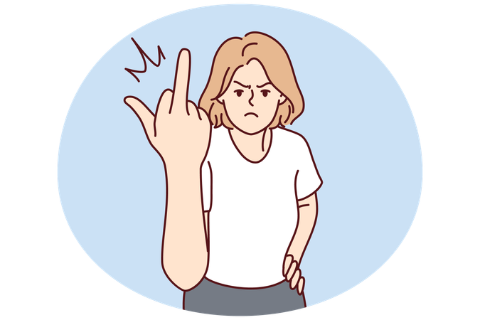 Angry woman show middle finger  Illustration