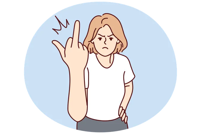 Angry woman show middle finger  Illustration