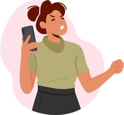 Angry woman speaking on phone.  Illustration