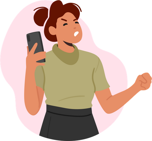 Angry woman speaking on phone.  Illustration