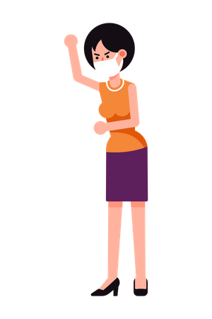 Angry woman wearing mask  Illustration