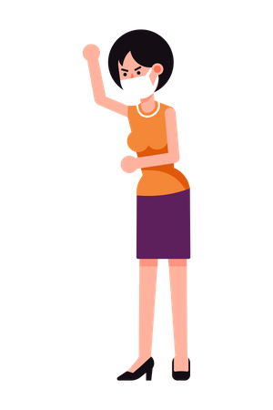 Angry woman wearing mask  Illustration