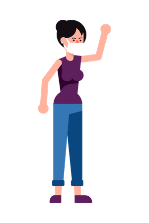 Angry woman wearing medical mask  Illustration