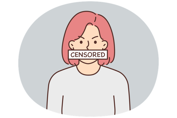 Angry woman with censored sign covering mouth symbolizes violation democracy  Illustration