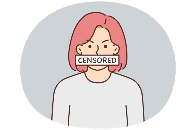 Angry woman with censored sign covering mouth symbolizes violation democracy  Illustration