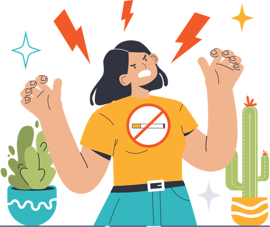 Angry woman with no smoking sign  Illustration