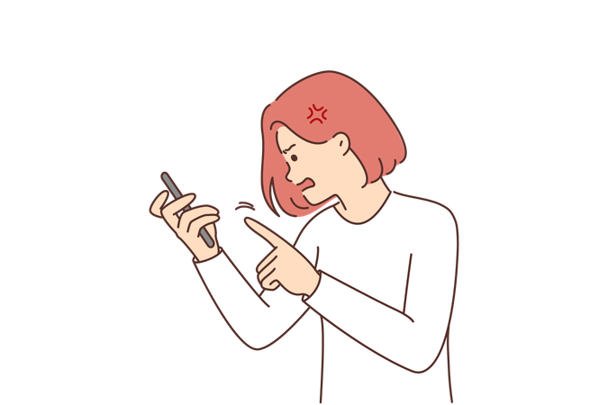 Angry woman with phone in hands  Illustration