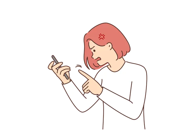 Angry Woman With Phone In Hands Screams At Gadget That Does Not Respond To Touch Due To Breakdown Or Lack Of Internet Nervous Girl Is Angry At Phone And Hates Addictive Trendy Technologies Illustration