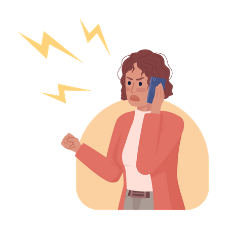 Angry woman yelling into cellphone Illustration