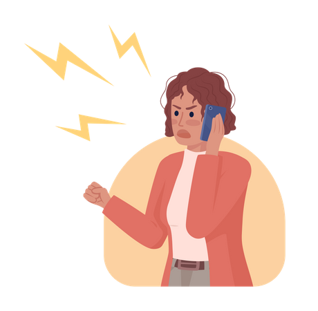Angry woman yelling into cellphone  Illustration