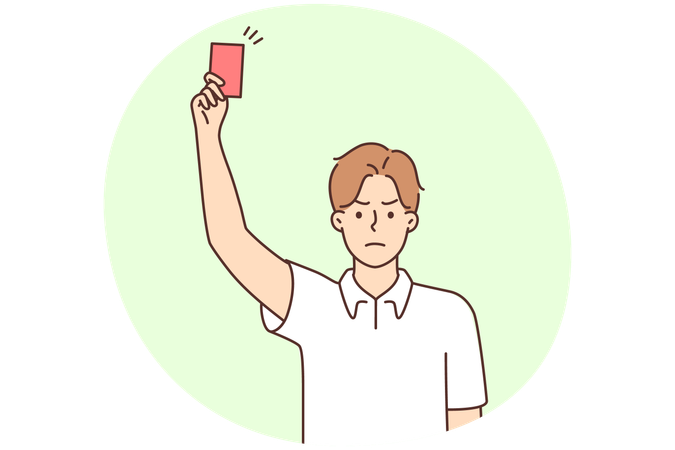 Angry young male referee showing red card at football field  Illustration