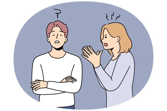 화난 젊은 여성이 짜증나는 남자에게 강의를 하고 가족 간의 오해에 휘말렸다  일러스트레이션