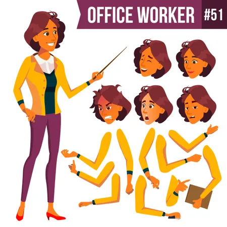 Conjunto de criação de animação de mulher de negócios com diferentes emoções faciais  Ilustração
