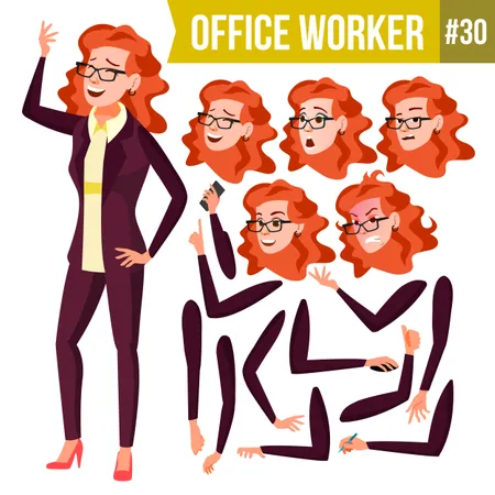 Conjunto de criação de animação de trabalhador de escritório com diferentes emoções faciais  Ilustração
