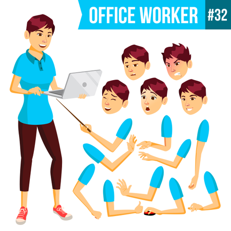 Conjunto de criação de animação de trabalhador de escritório com diferentes emoções faciais  Ilustração