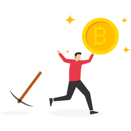 Empresário entusiasmado extrai bitcoins com sucesso  Ilustração