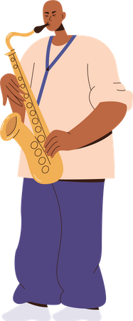 Músico animado tocando saxofone  Ilustração