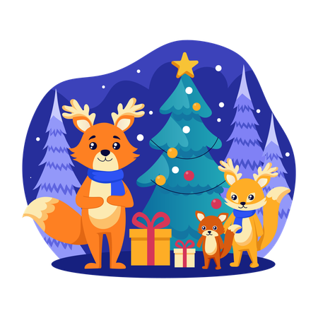 Animais comemorando o natal  Ilustração