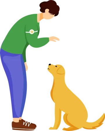 Animal Adoption Flat Vector Illustration Young Volunteer With Dog Isolated Cartoon Characters On White Background Voluntary Pet Care Design Element Activist Rescuing Abandonned Homeless Animal Illustration