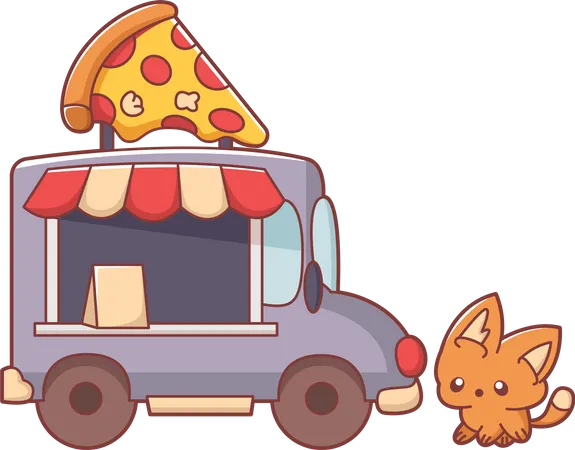 Animal avec camion à pizza  Illustration