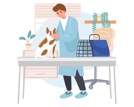 Animal doctor doing check up of dog Illustration