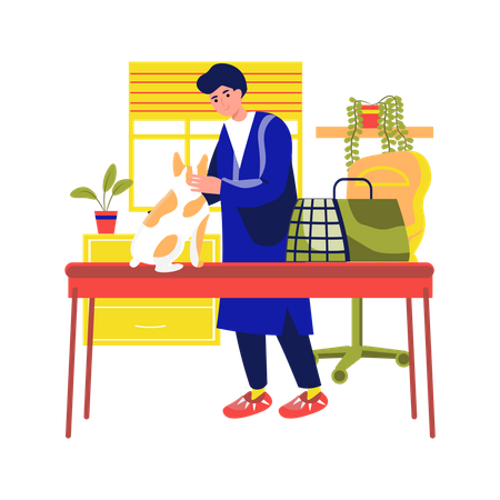 Animal doctor doing check up of dog  Illustration