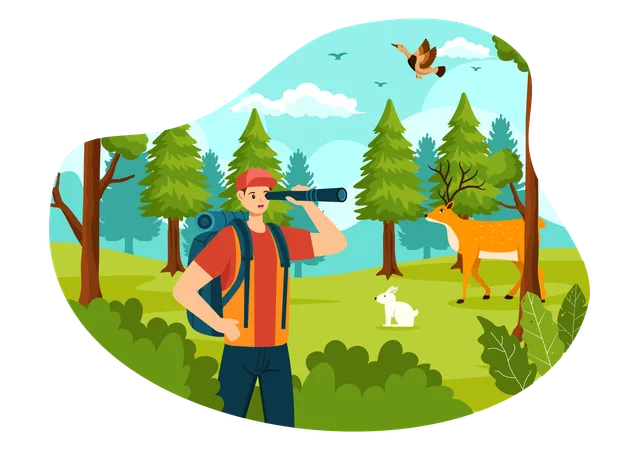 Hunting Vector Illustration With Hunter Rifle Or Weapon For Shooting To Birds Or Wild Animals In The Forest On Flat Cartoon Background Design Illustration