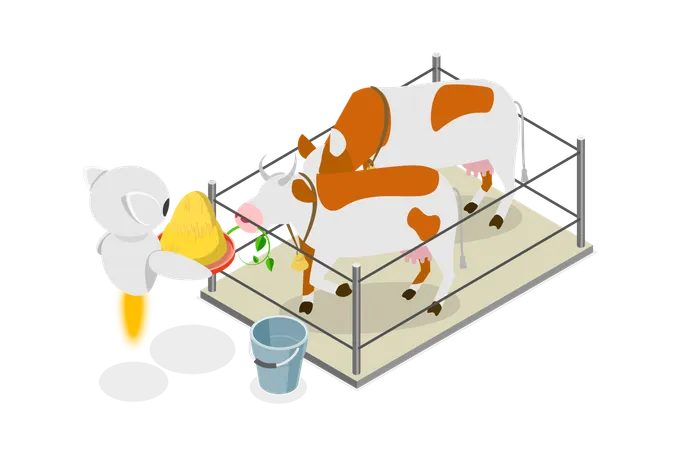 3 D Isometric Flat Vector Illustration Of Smart Automated Farming Monitoring Health And Managing Of Livestock Illustration