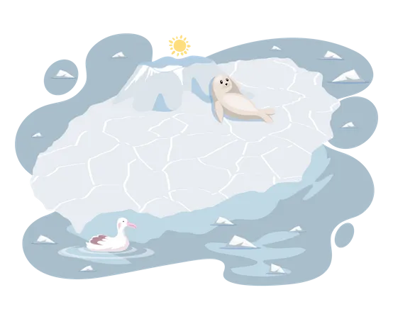 Animal polar disfrutando de alta temperatura  Ilustración