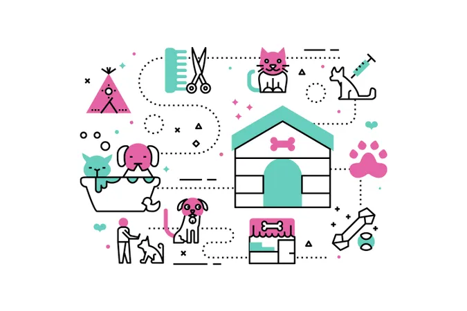 Animal shelter line icons illustration  Illustration