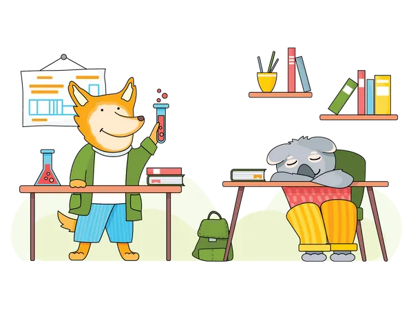 Animal sleeping in science class  Illustration